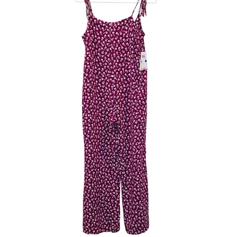 NWT GB Girls Floral Tie Strap English Breakfast Romper Jumpsuit Berry XL